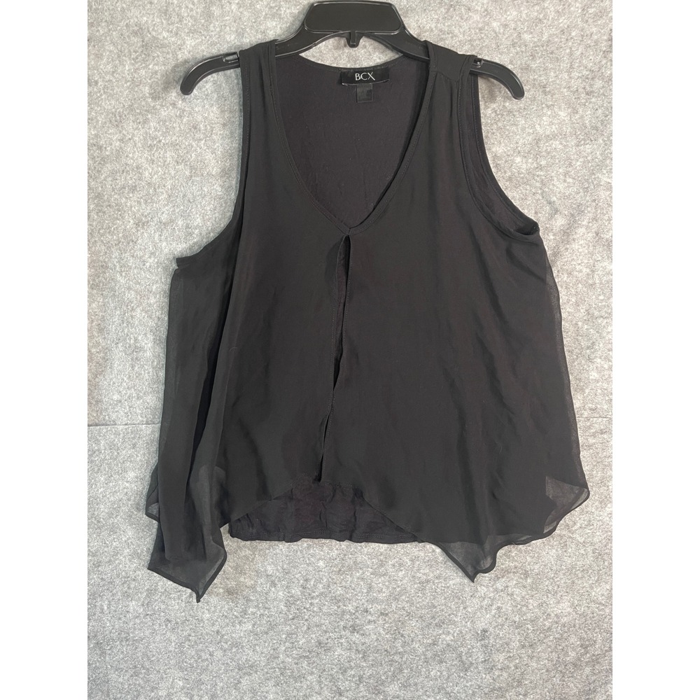 BCX Womens Black Layered Sleeveless V-Neck Split Front Back Tank Top Blouse M